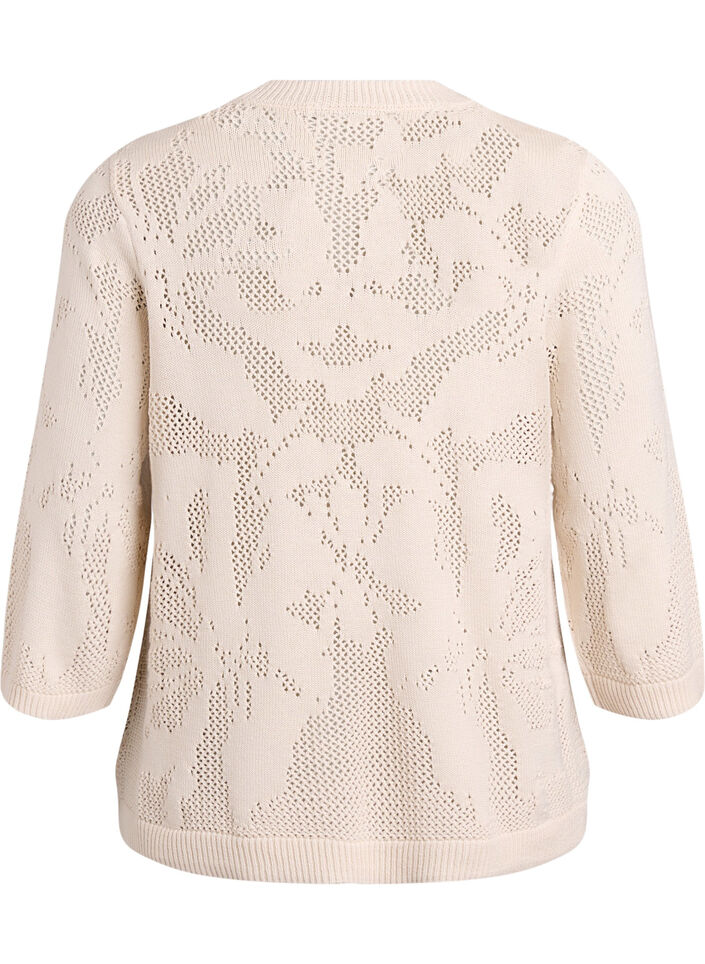 Knit blouse with an openwork pattern and 3/4 sleeves, Birch, Packshot image number 1