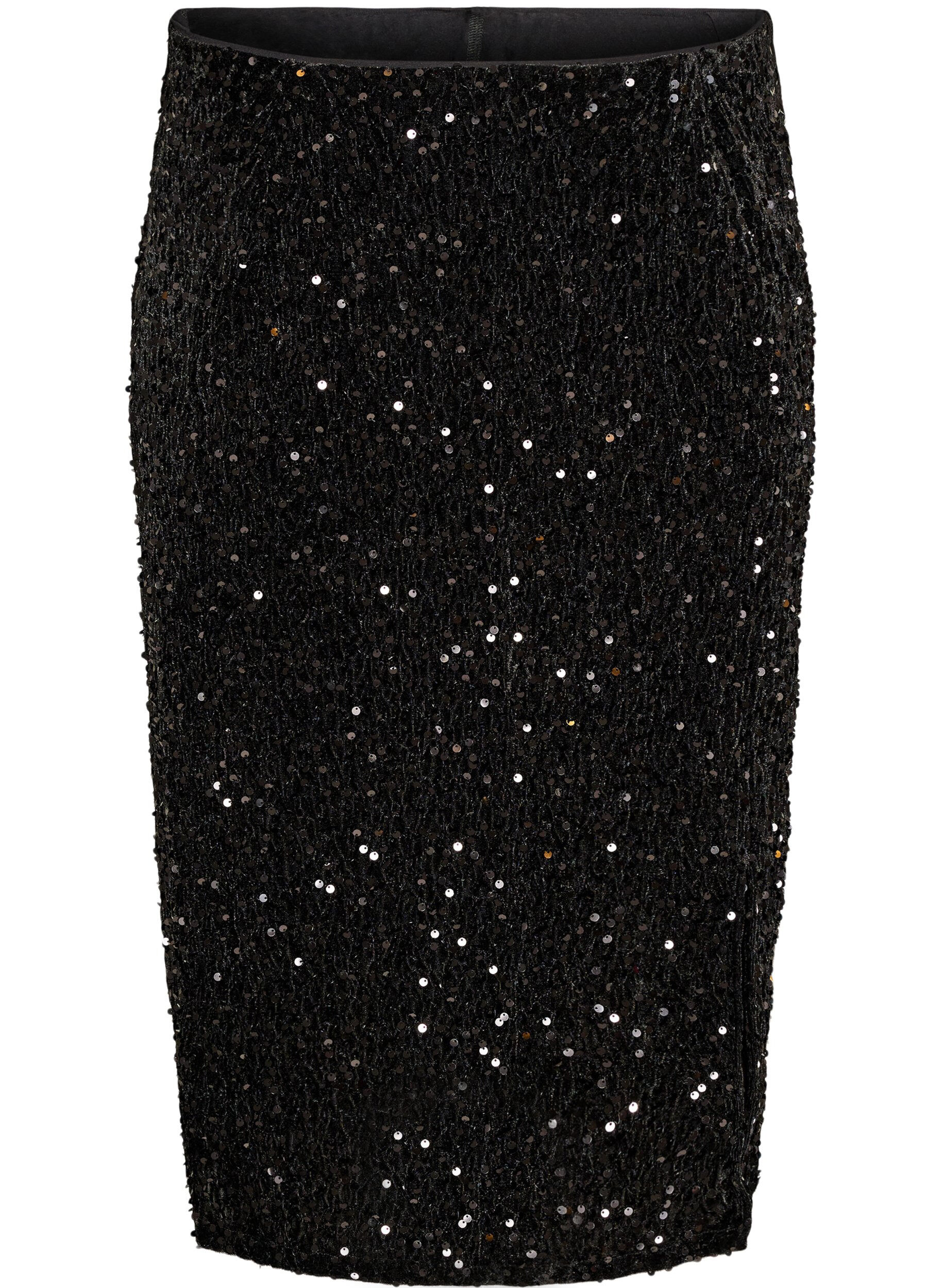 ZizzifashionMidi skirt with sequins and slits, Black, Packshot image number 0