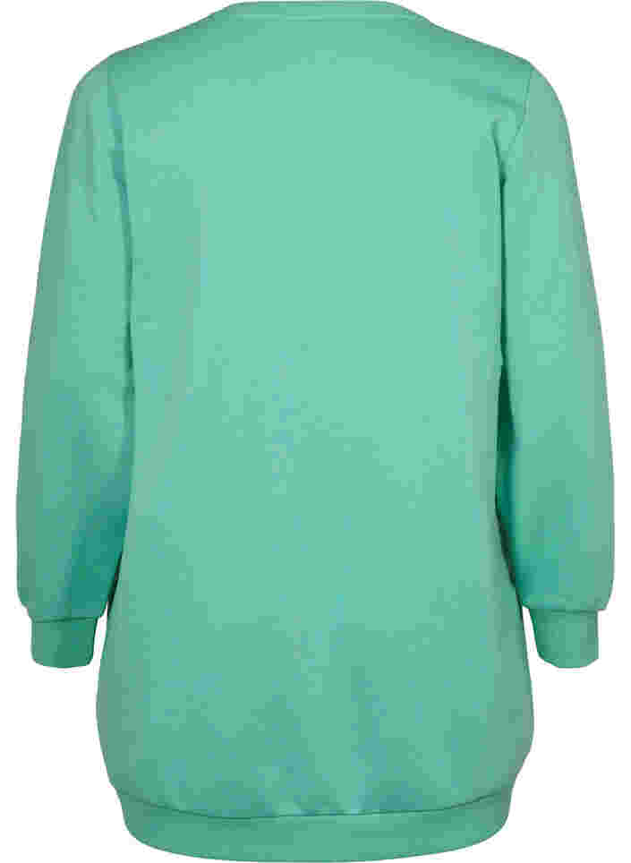 Long sweatshirt with text print, Neptune Green , Packshot image number 1