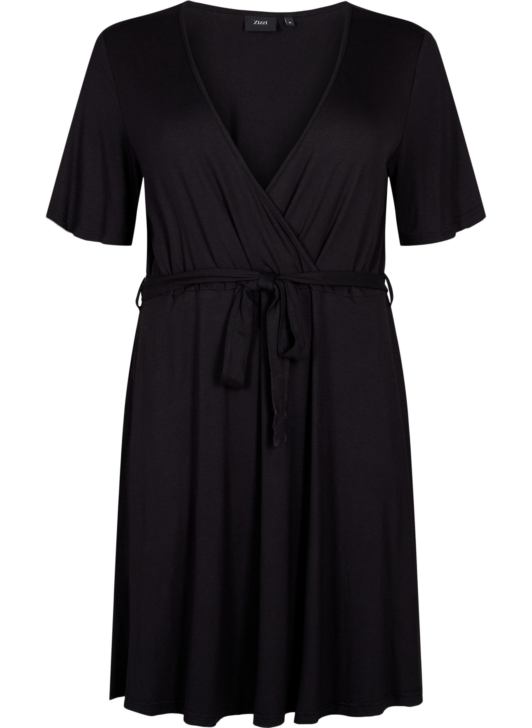 Zizzifashion Wrap dress in viscose with short sleeves, Black, Packshot image number 0