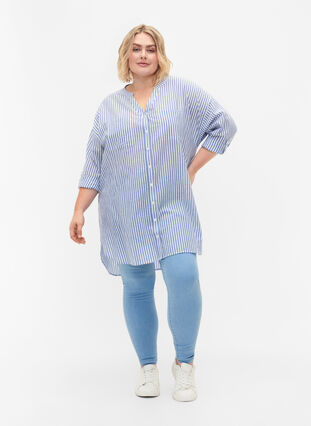 Striped tunic with v neck and buttons, Surf the web Stripe, Model image number 2