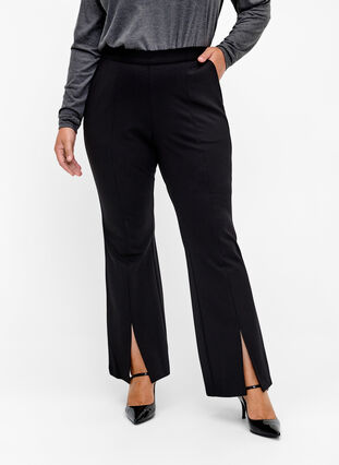 Trousers with bootcut and front slit, Black, Model image number 2