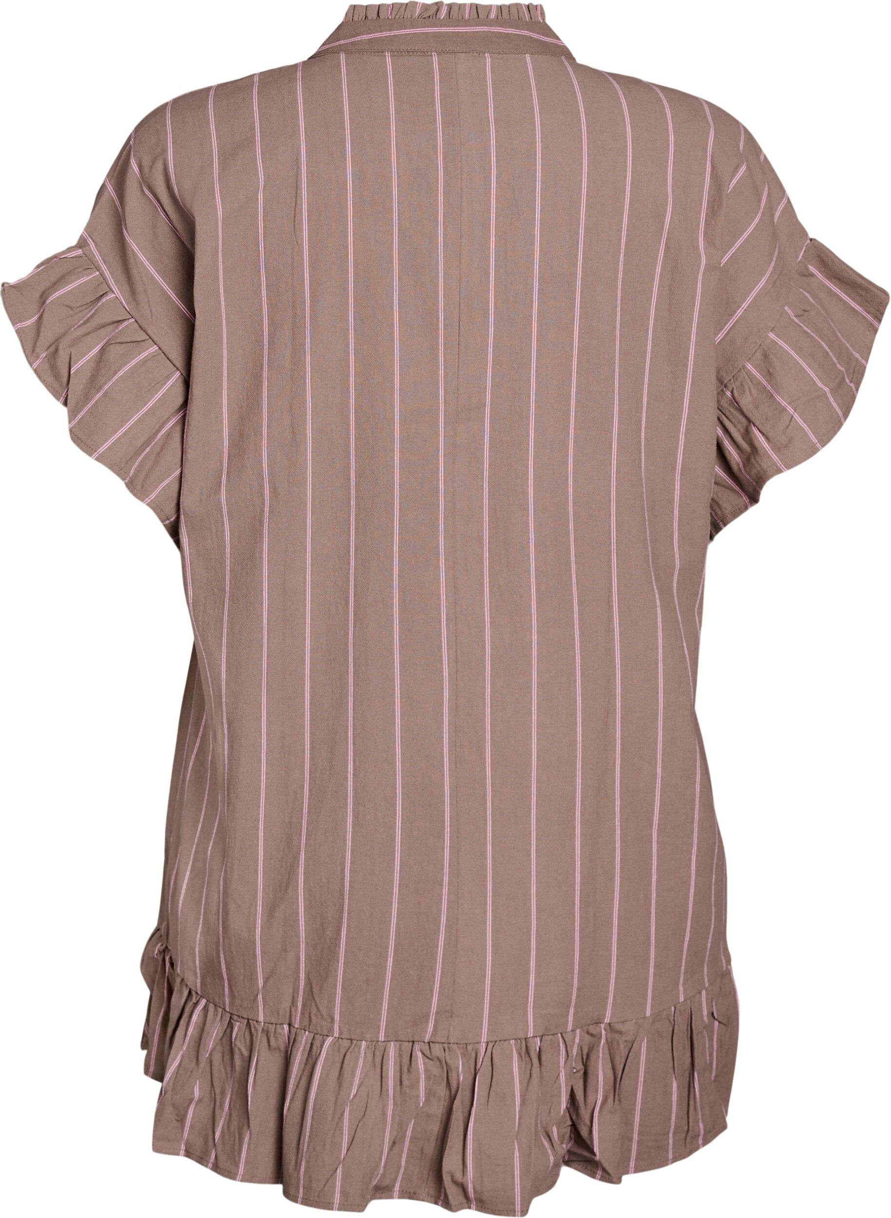 Zizzifashion Tunic with V-neck and ruffle details, Brown, Packshot image number 1
