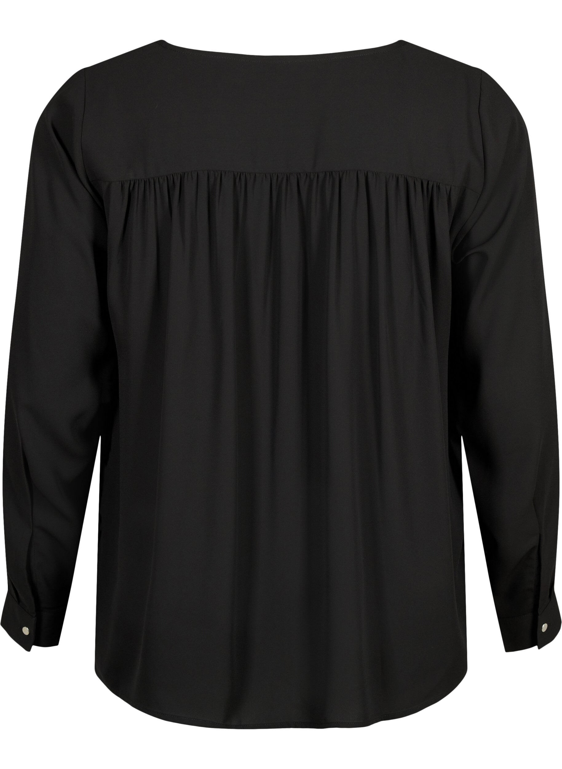Zizzifashion Long sleeve blouse with wrinkles on the back, Black, Packshot image number 1