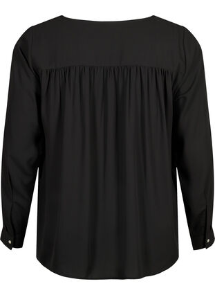 Long sleeve blouse with wrinkles on the back, Black, Packshot image number 1