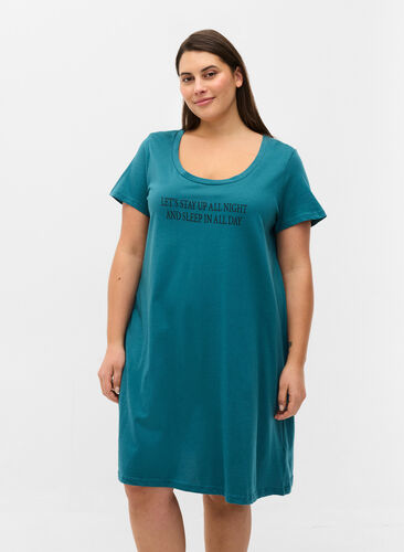 Short-sleeved nightdress in cotton, Dragonfly TEXT, Model image number 0