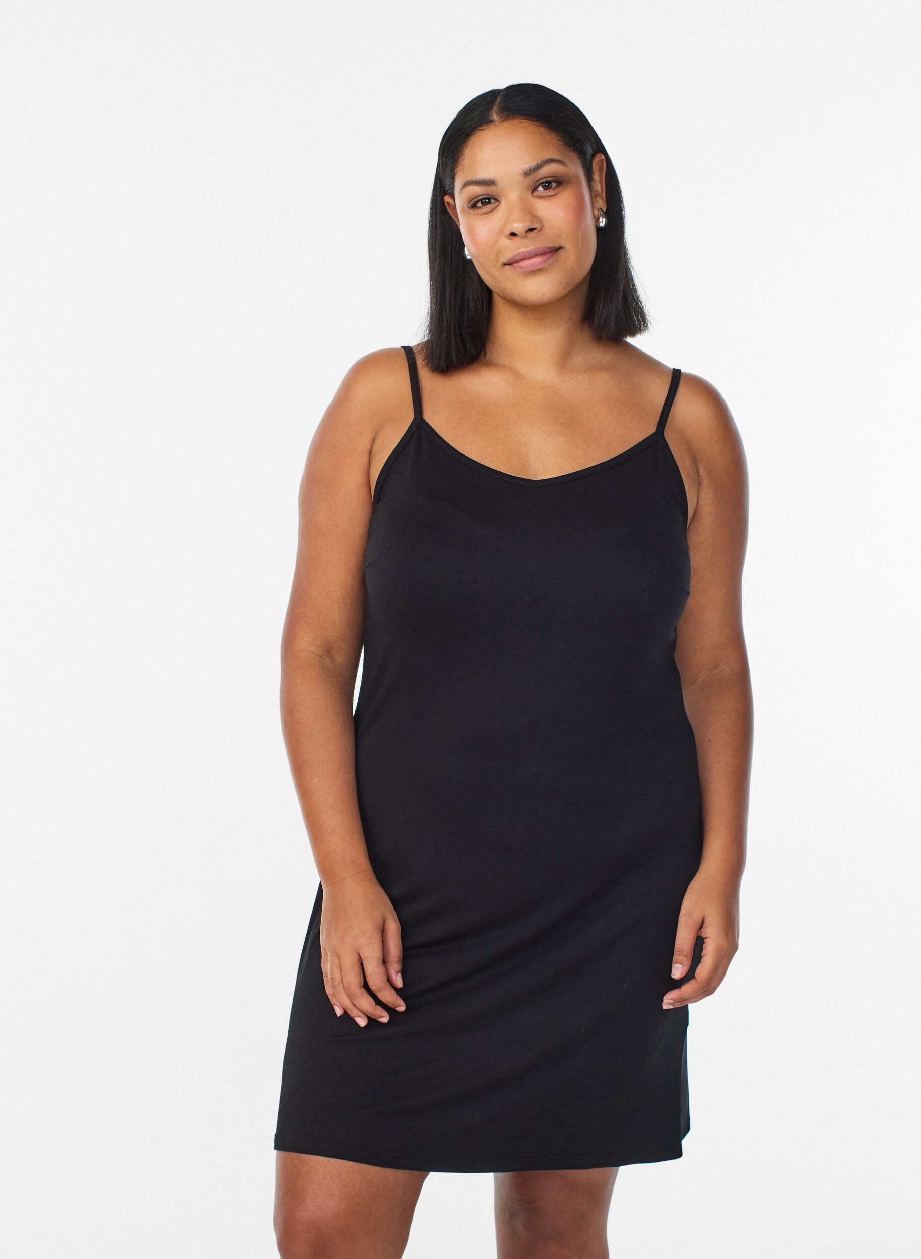 Plain-coloured slip dress in viscose, Black, Model