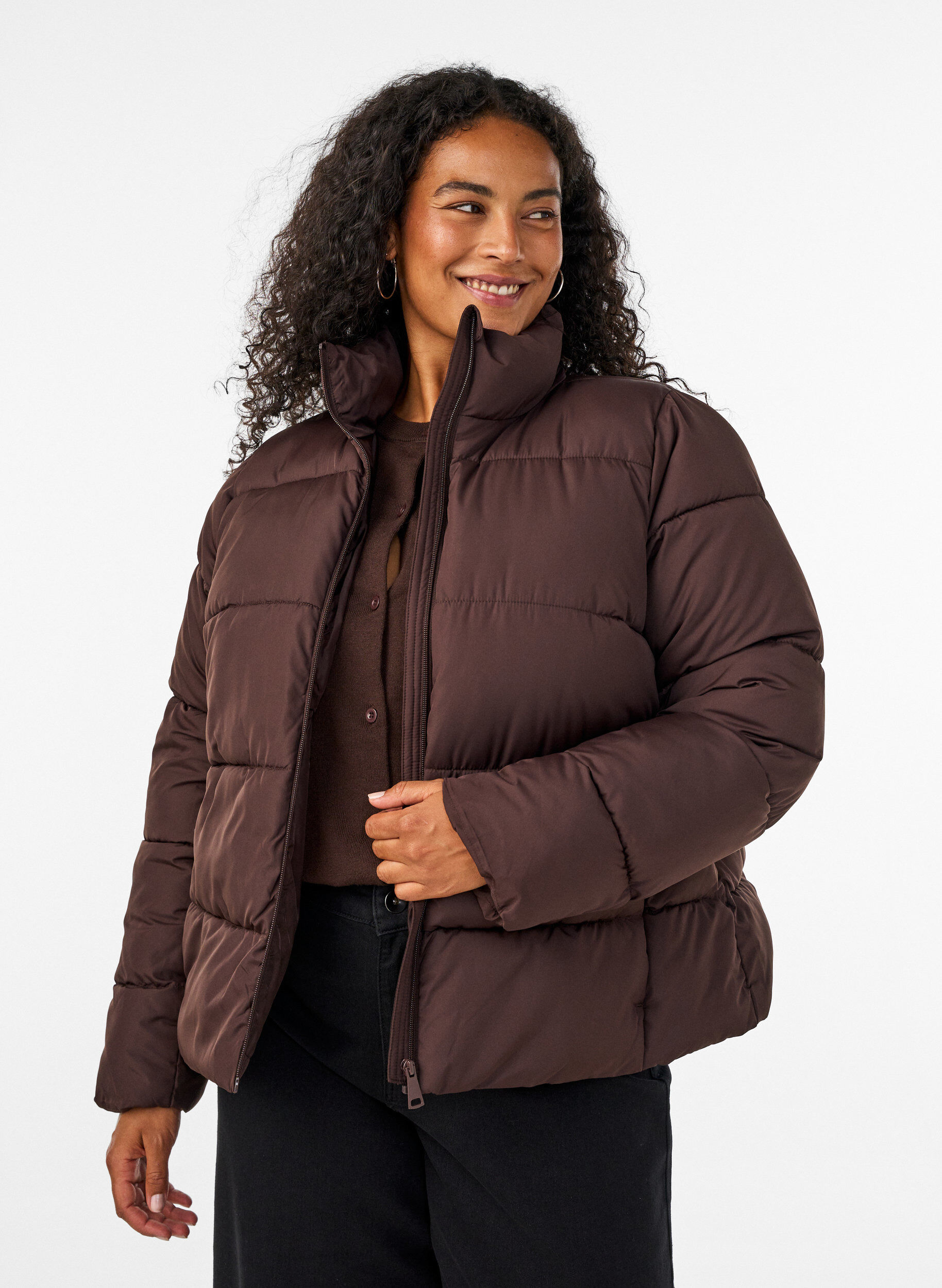 ZizzifashionShort puffer jacket with a high collar, Brown, Model image number 0