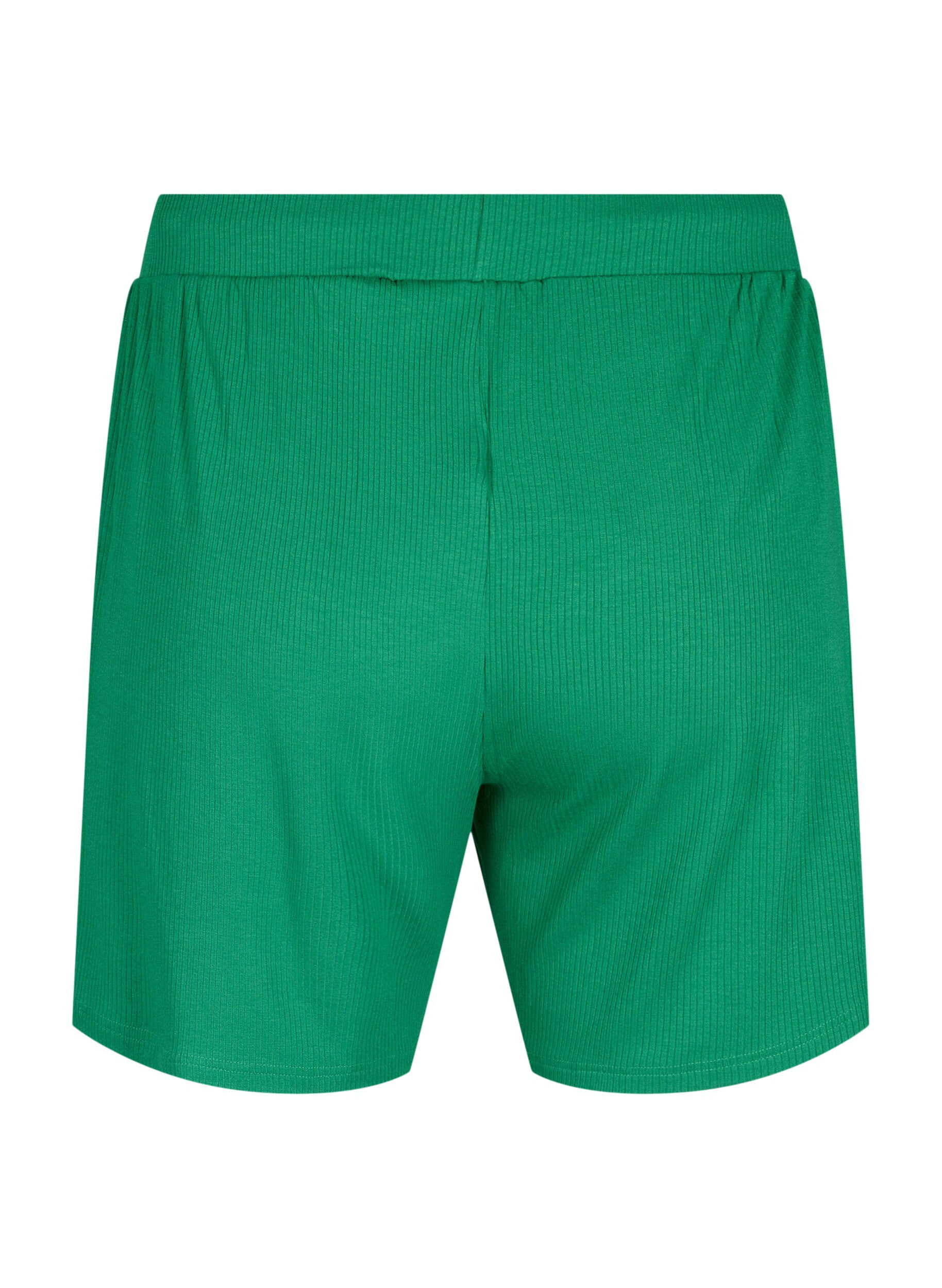 Zizzifashion Loose-fitting viscose shorts with ribbing, Jolly Green, Packshot image number 1