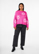 Knitted blouse with flowers, Raspberry Rose Comb, Model image number 2
