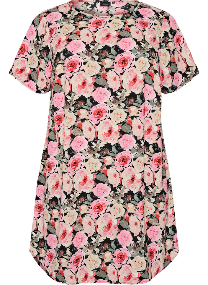 Dress with print and short sleeves, Rose, Packshot image number 0