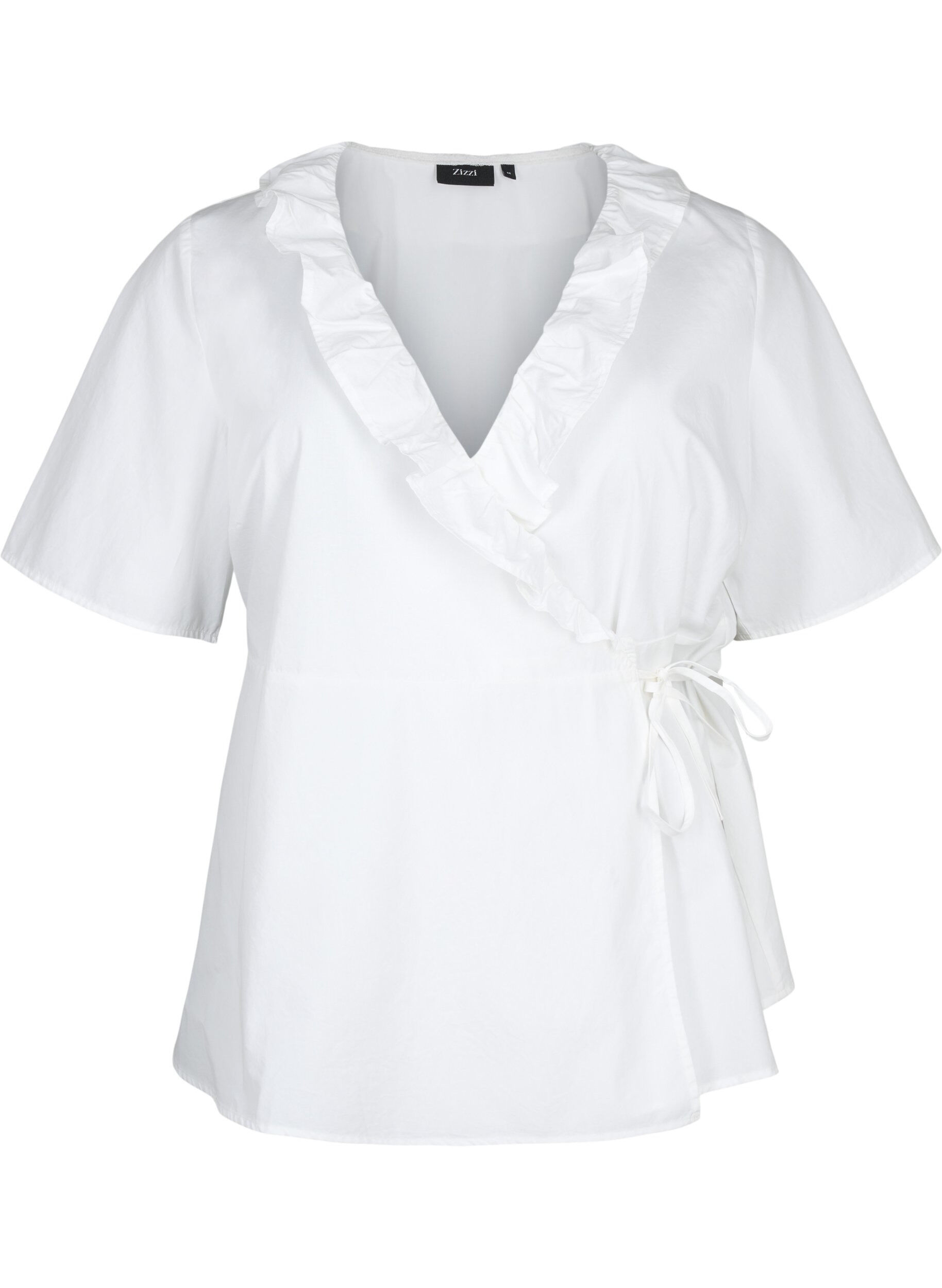 Zizzifashion Short sleeve blouse with ruffle detail, White, Packshot image number 0