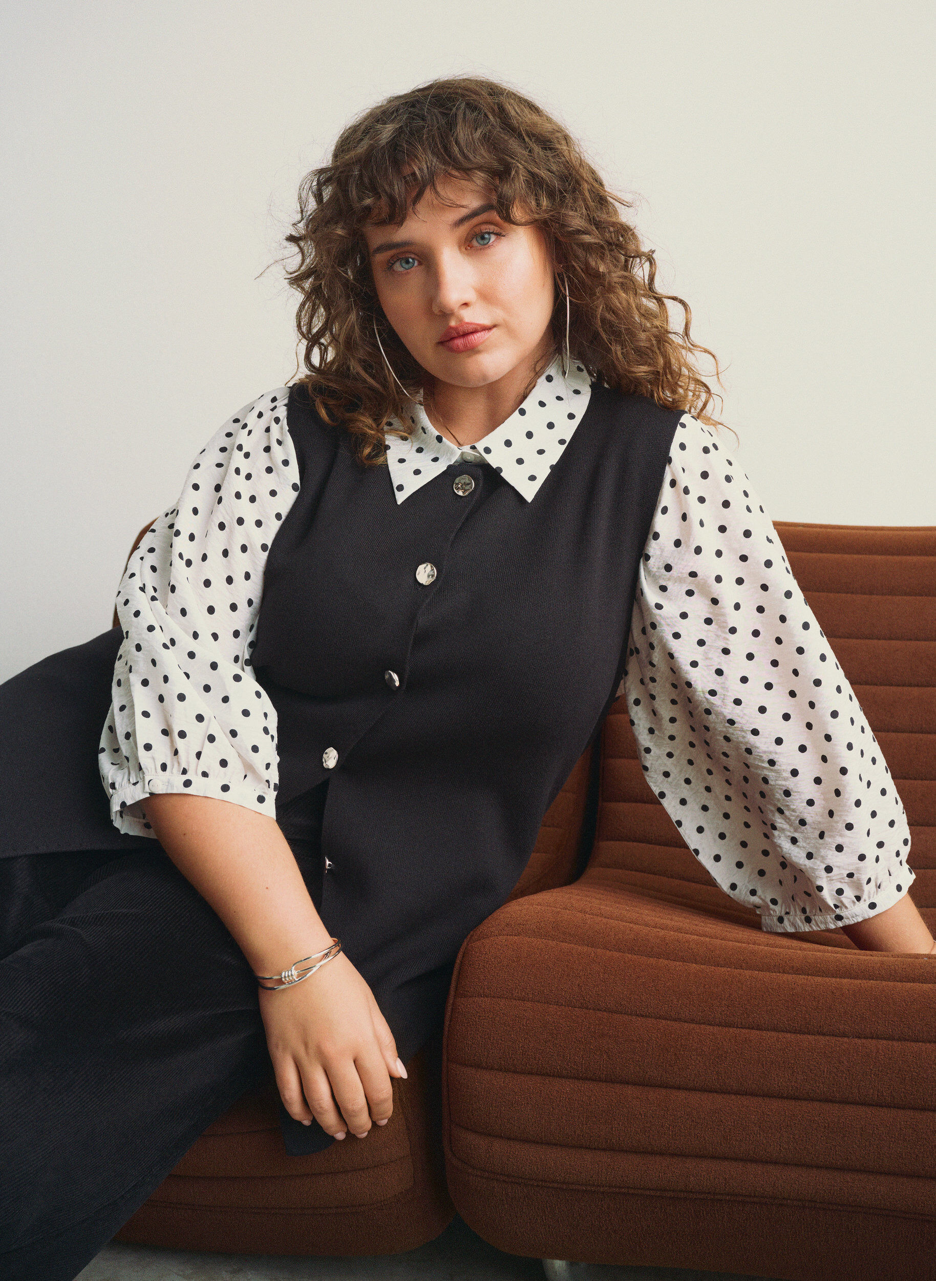 ZizzifashionShirt with dotted pattern and 3/4 sleeves, White, Image image number 0