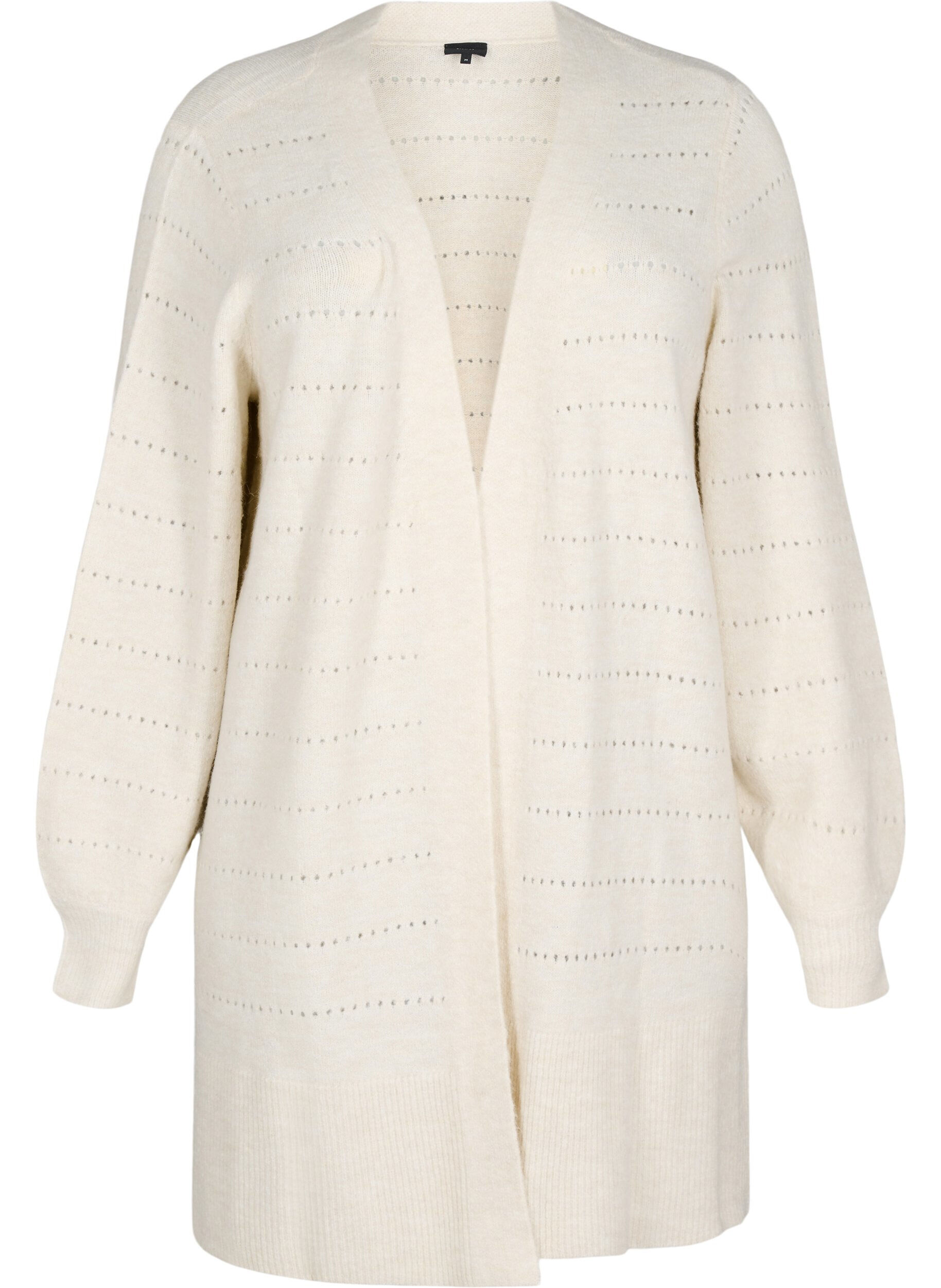 Zizzifashion Long knitted cardigan with a lace pattern, Birch Mel., Packshot image number 0