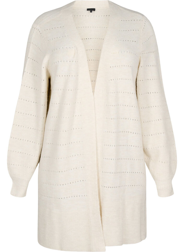 Long knitted cardigan with a lace pattern, Birch Mel., Packshot image number 0