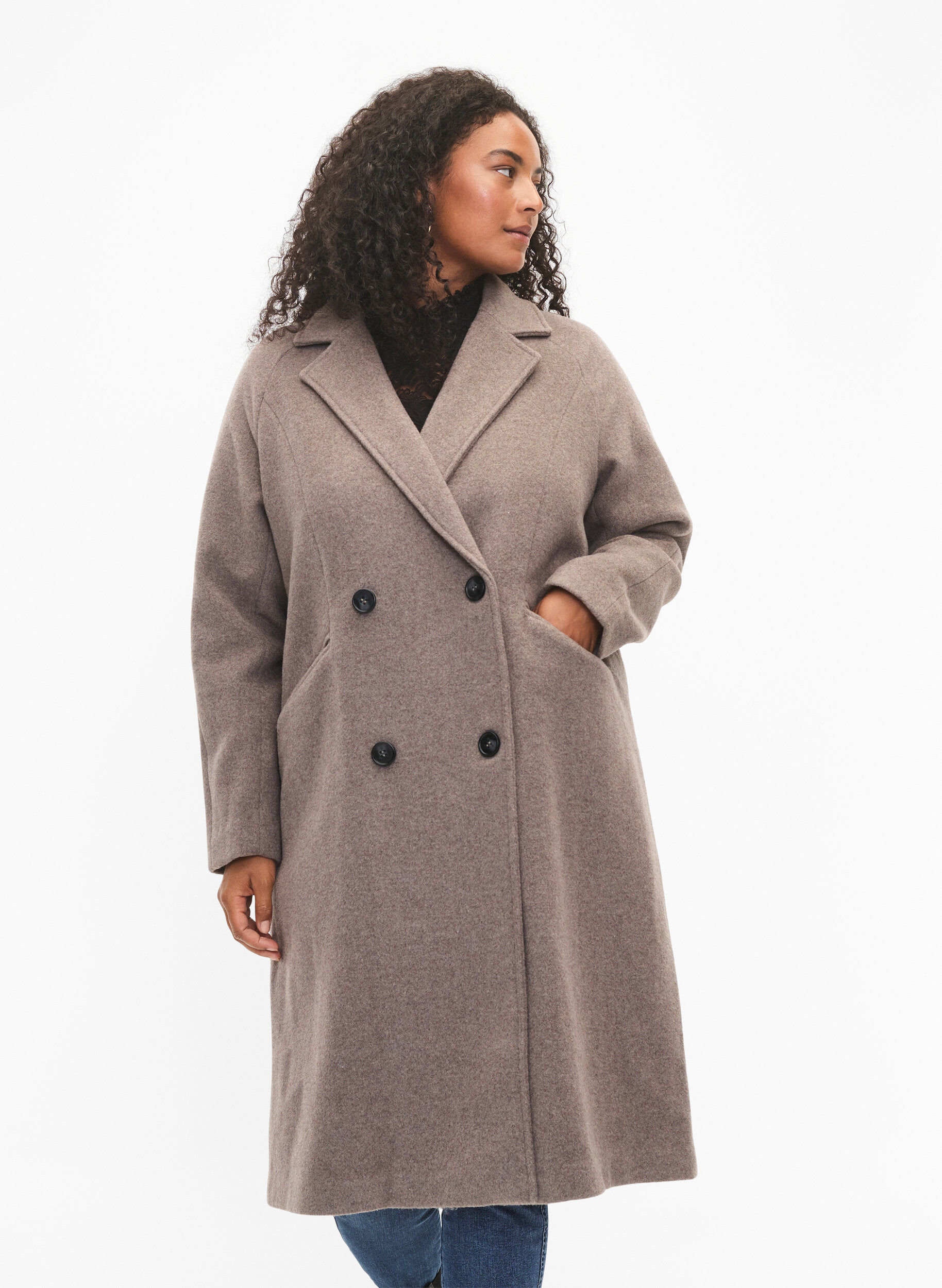 Zizzifashion Wool coat with buttons and pockets, Moon Rock Mel., Model image number 0