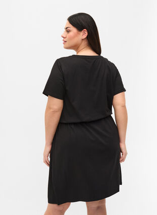 Short sleeve dress with waist belt, Black, Model image number 1