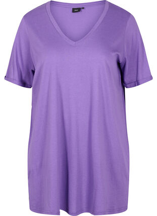 Single colour oversized t-shirt with v-neck, Deep Lavender, Packshot image number 0