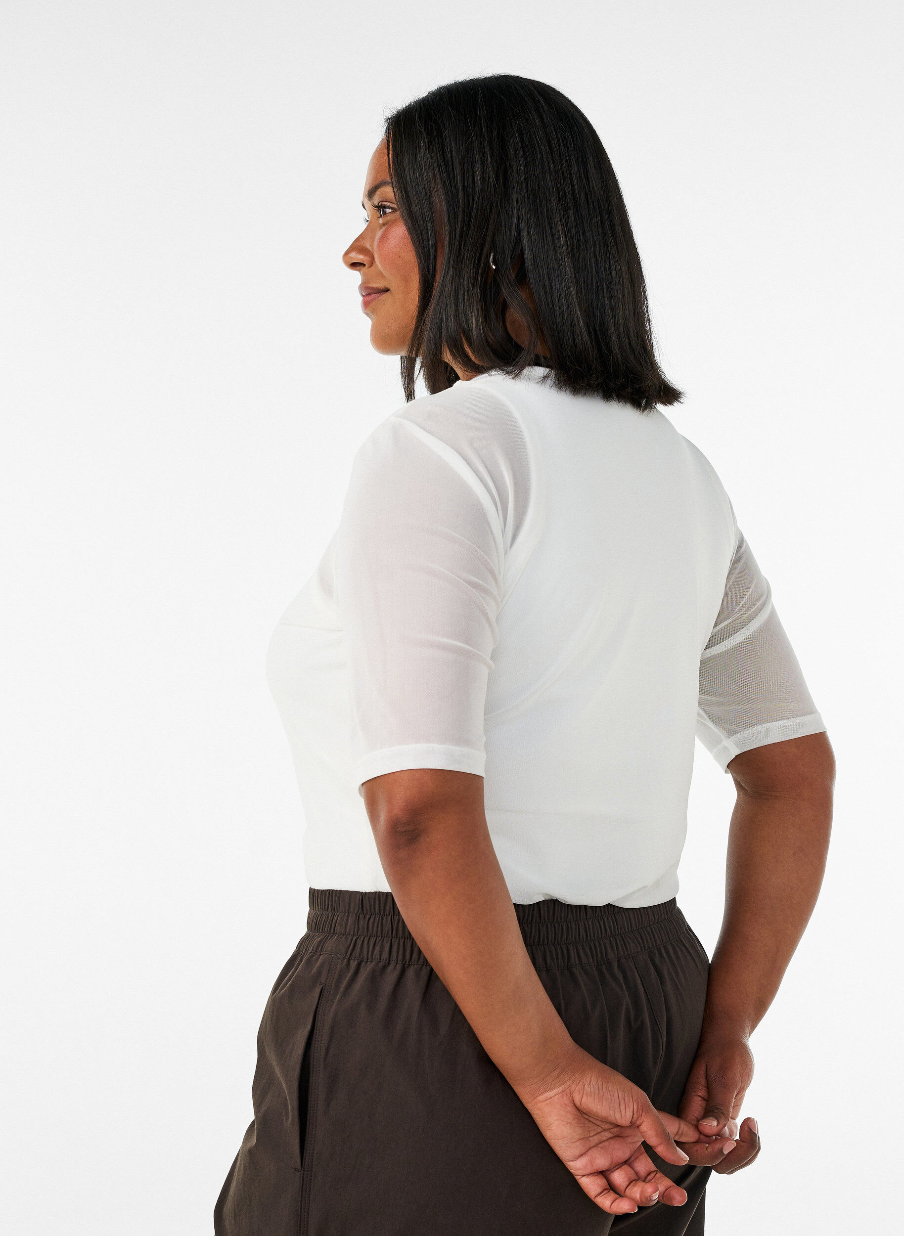 ZizzifashionMesh top with short sleeves and round neck, Vanilla, Model image number 2