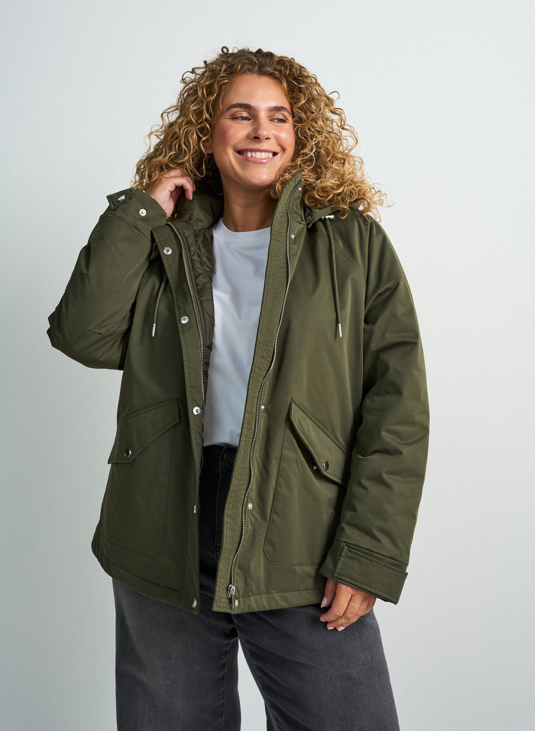 ZizzifashionPadded parka with a detachable hood, Green, Model image number 0