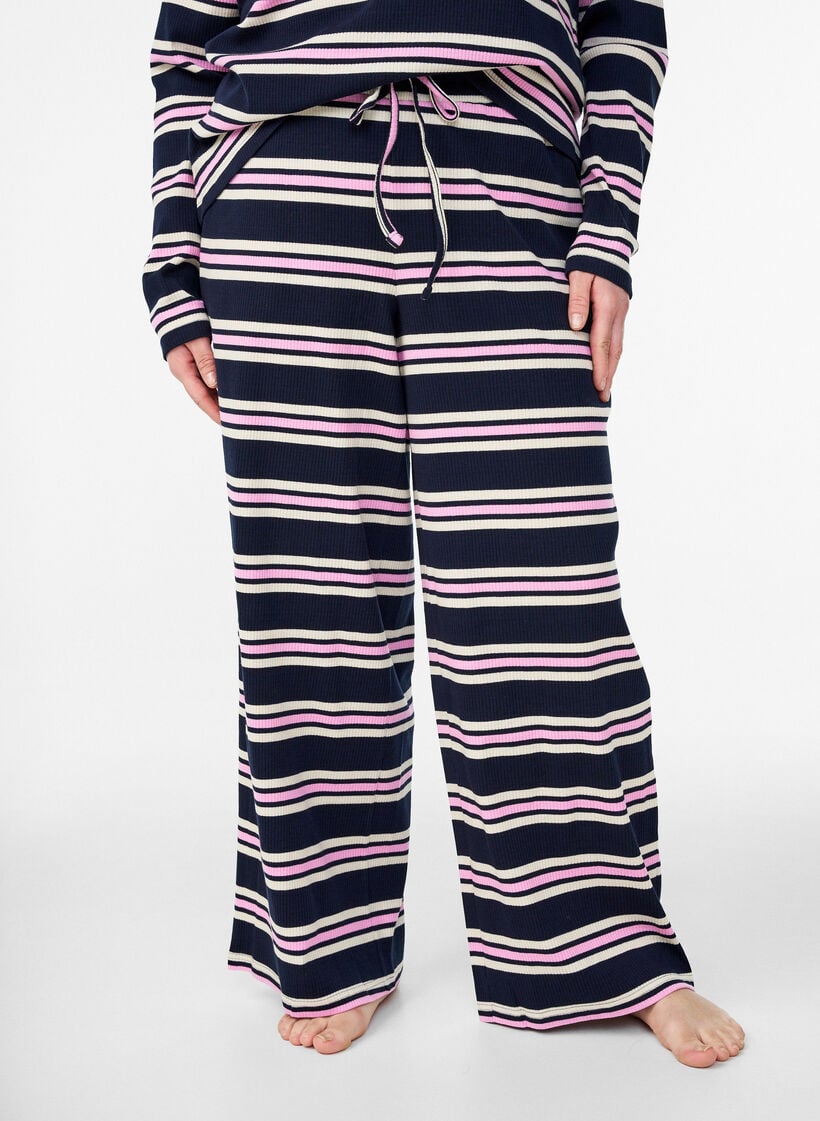 Striped pyjama bottoms with wide legs, Blue, Model