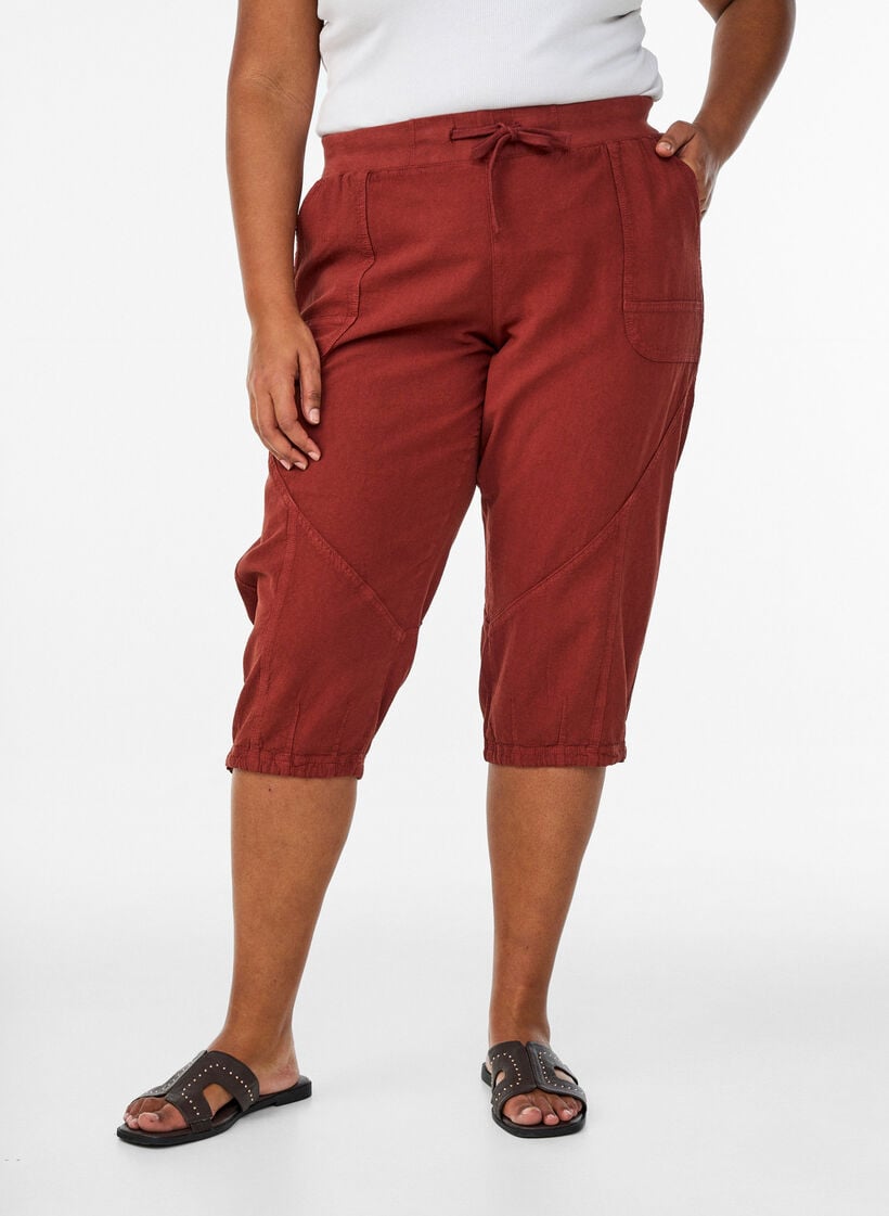 Cotton Capri trousers, Red, Model image number 2