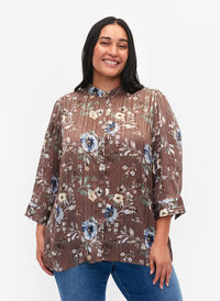 Floral Print Shirt , Brown Flower AOP, Model