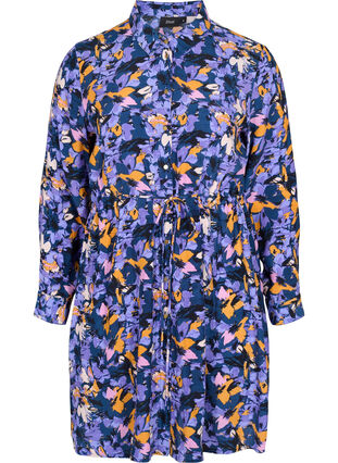 Floral shirt dress in viscose, Purple Flower AOP, Packshot image number 0