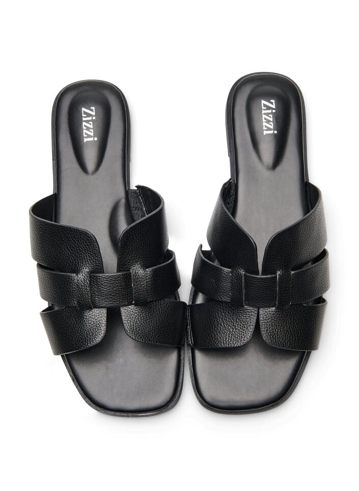 Sandal with wide straps and a square toe, Black, Packshot