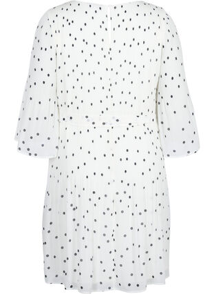 Printed pleated dress with tie string, Bright White w. Dots, Packshot image number 1