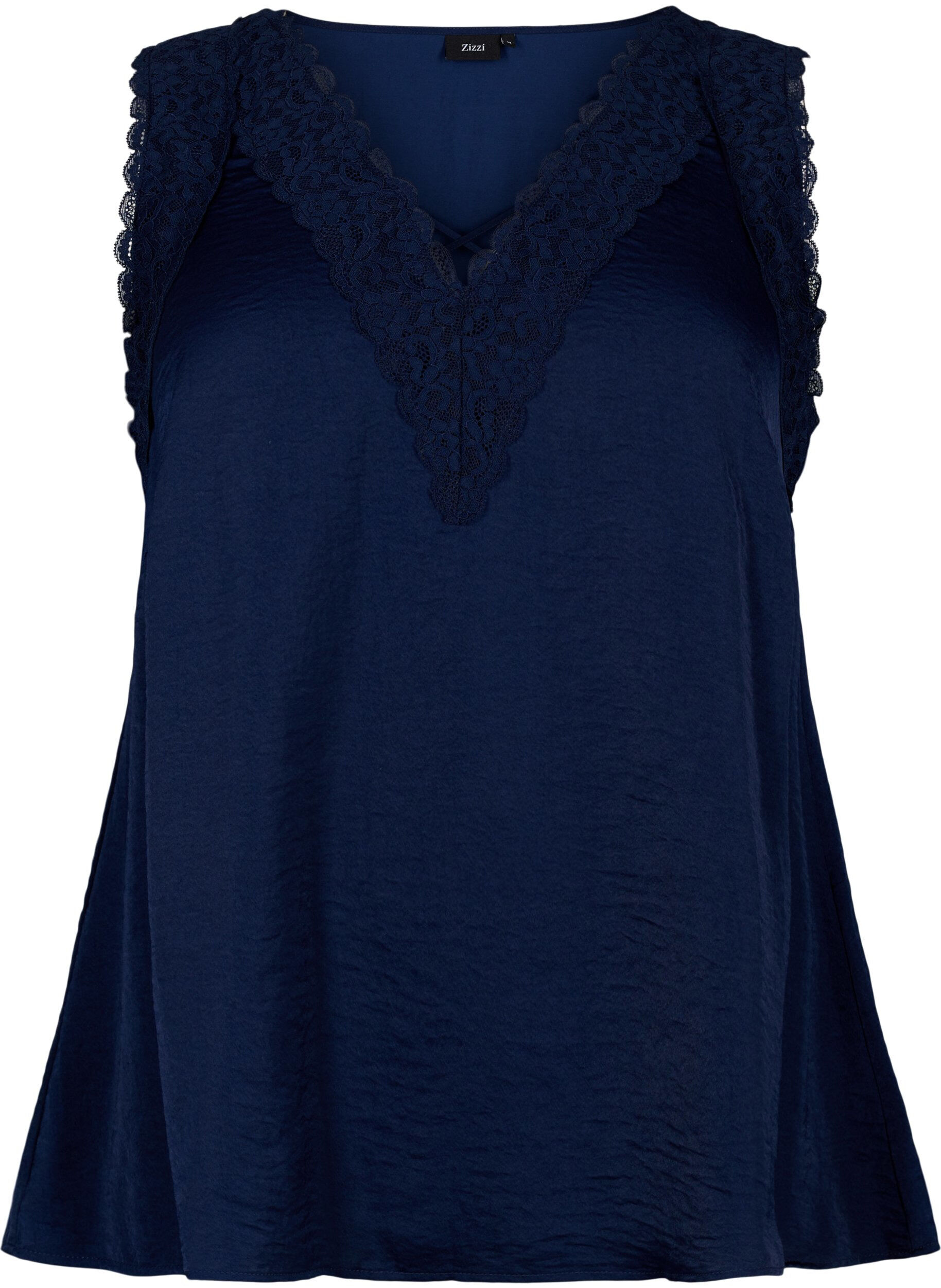 Zizzifashion Top with lace and cross detail, Navy, Packshot image number 0