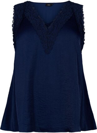 Top with lace and cross detail, Navy, Packshot image number 0