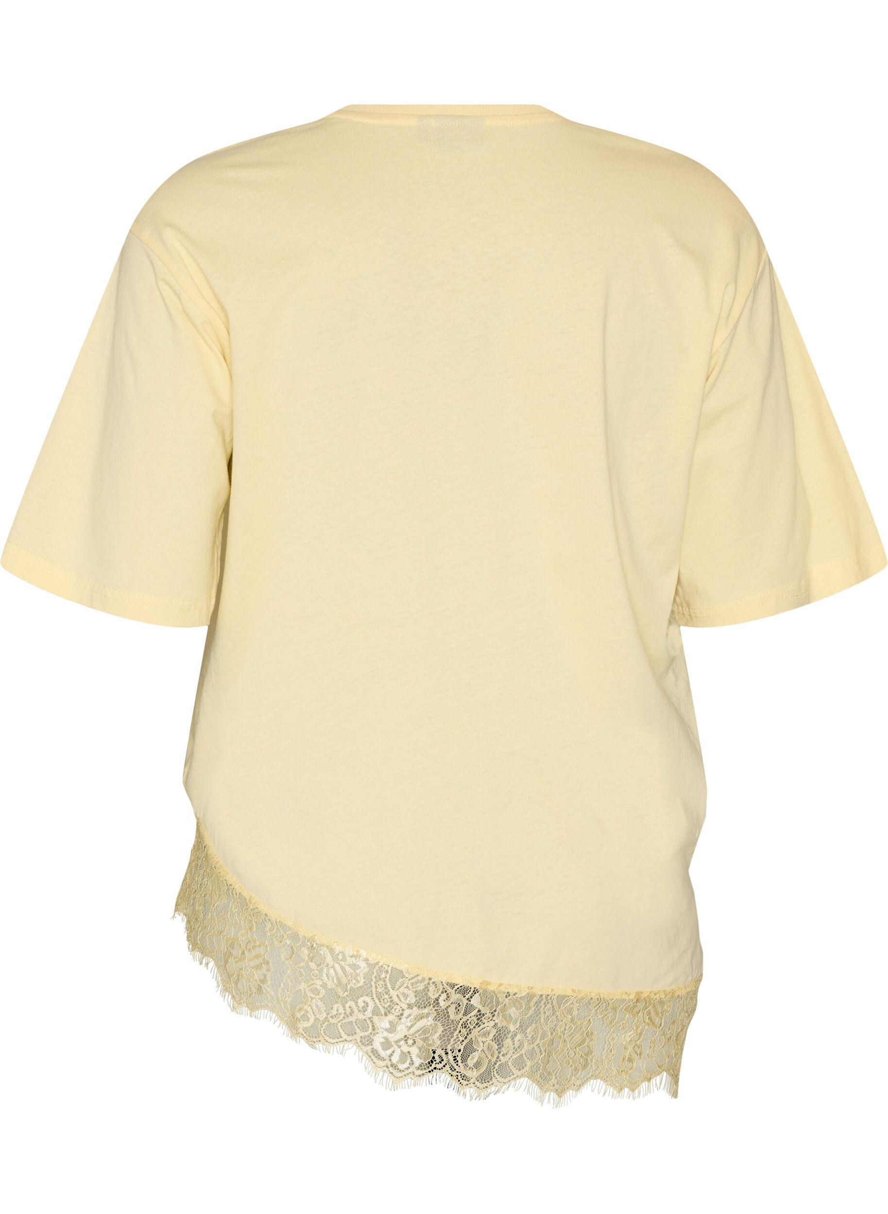 ZizzifashionT-shirt with asymmetric lace hem, Yellow, Packshot image number 1