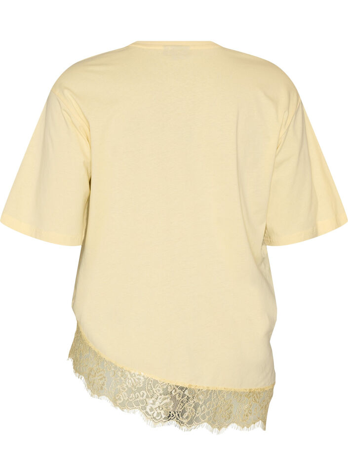 T-shirt with asymmetric lace hem, Yellow, Packshot image number 1