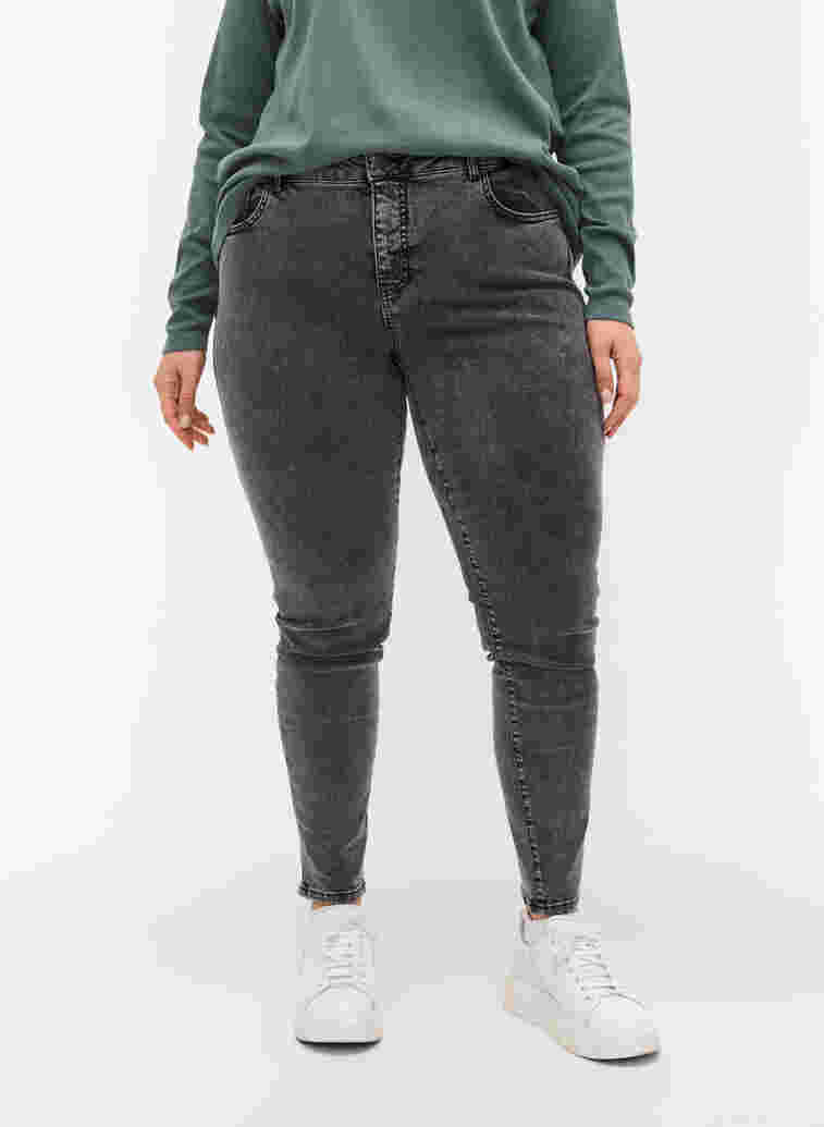 Super slim Amy jeans with high waist, Grey Denim, Model image number 2