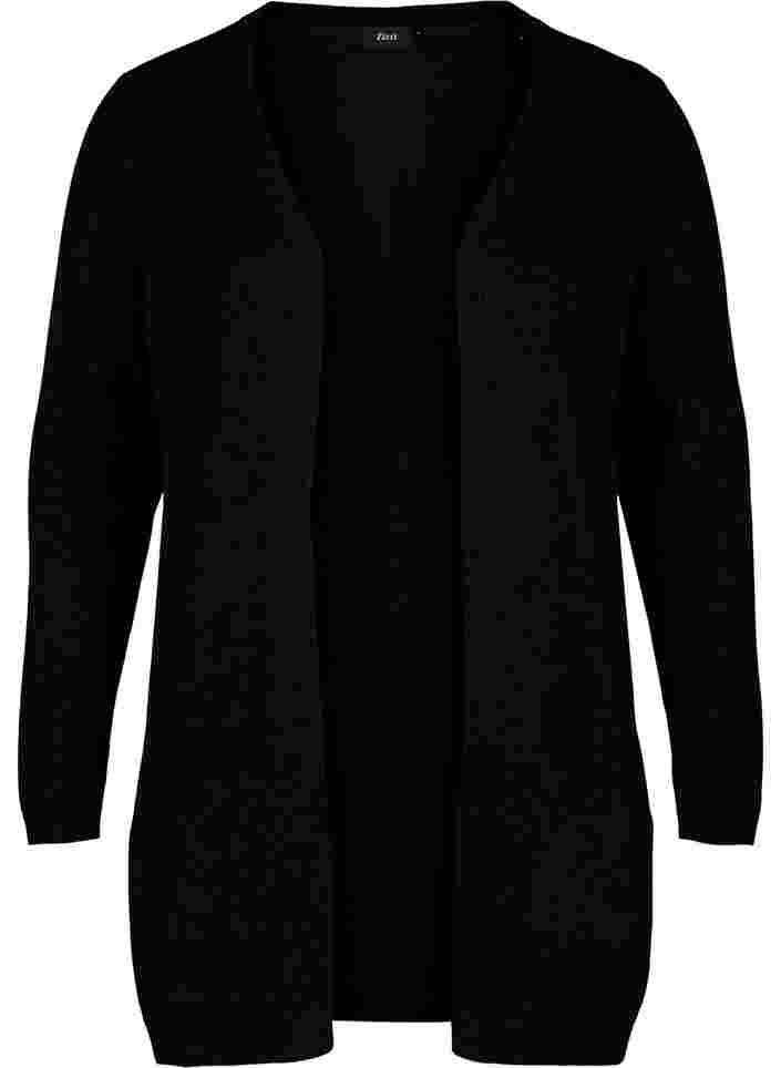 Long knitted cardigan in a viscose blend, Black, Packshot image number 0
