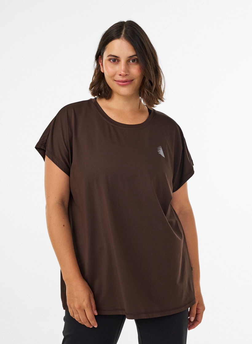 Solid-coloured training T-shirt, Brown, Model image number 0
