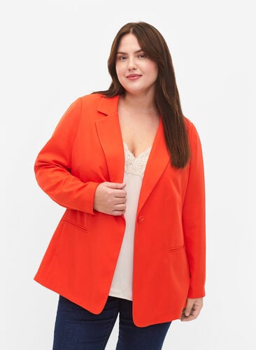 FLASH - Simple blazer with button, Orange.com, Model image number 0