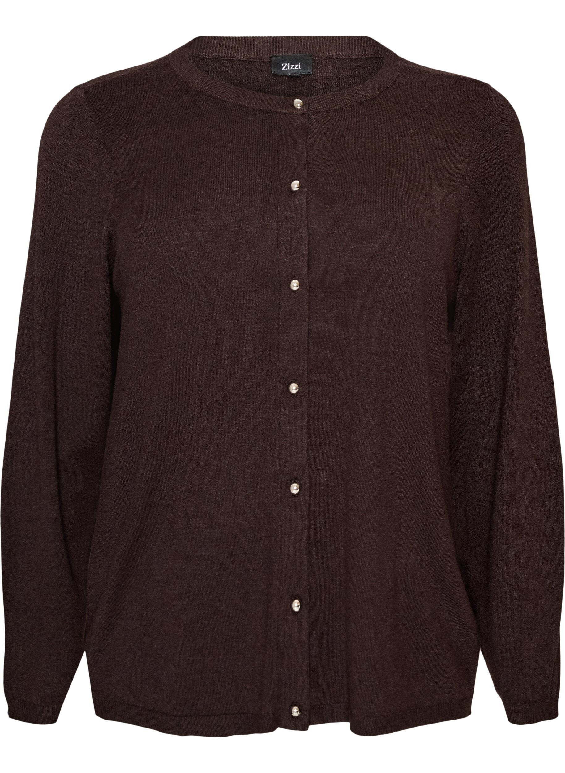 ZizzifashionCardigan with round buttons, Brown, Packshot image number 0