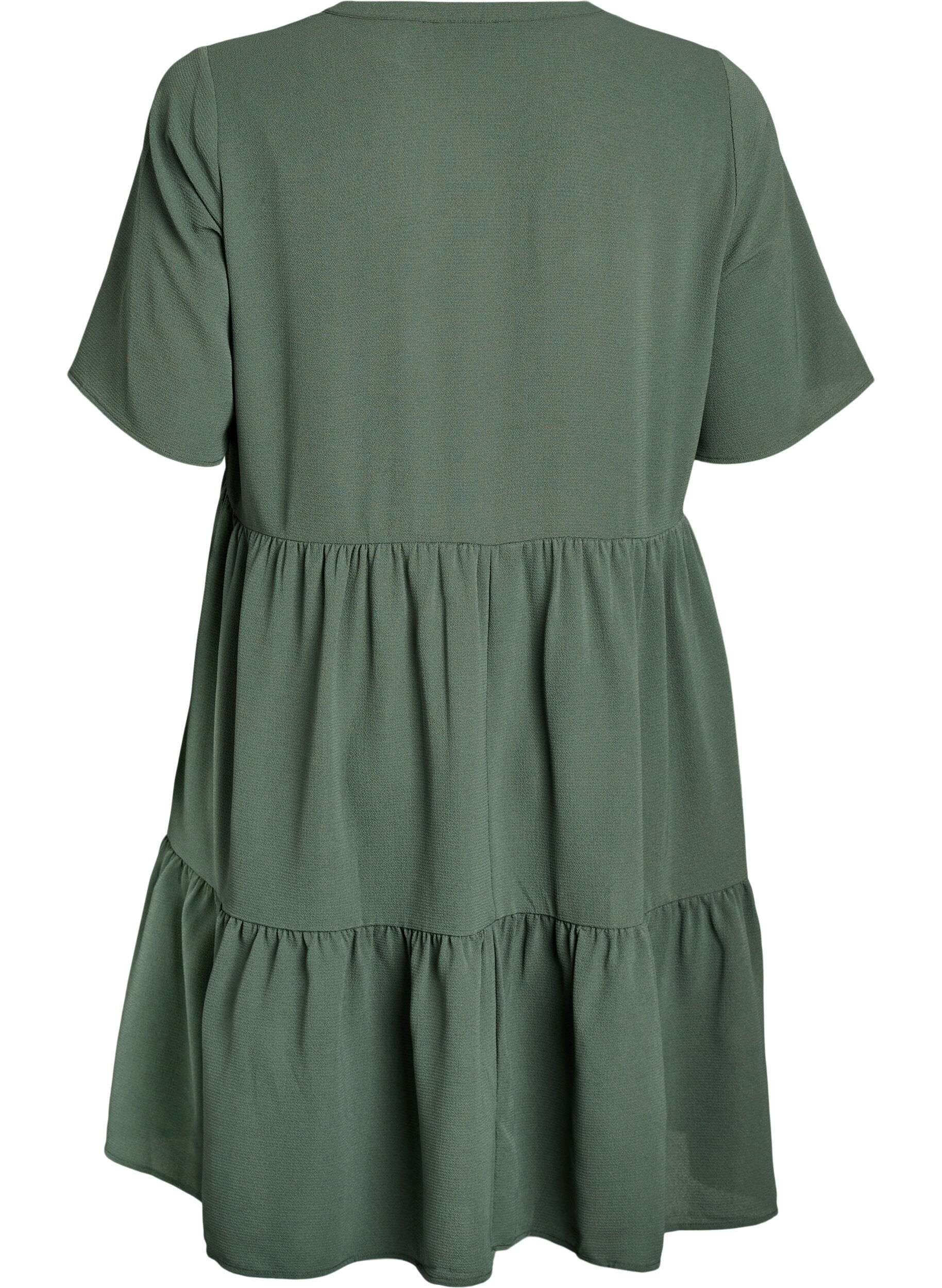 Zizzifashion Short sleeve dress with a-line and cutlines, Green, Packshot image number 1