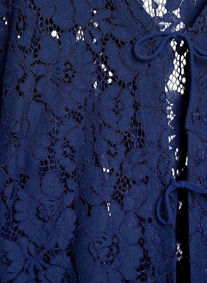 Lace blouse with 3/4 sleeves and bows on the front, Blue, Packshot image number 2