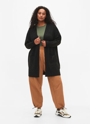 Ribbed Knit Cardigan with Pockets, Dark Grey Melange, Model image number 2