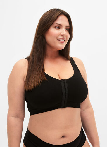 Seamless bra with front closure, Black, Model image number 0