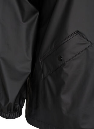 Short rain jacket with hood and button fastening, Black, Packshot image number 3