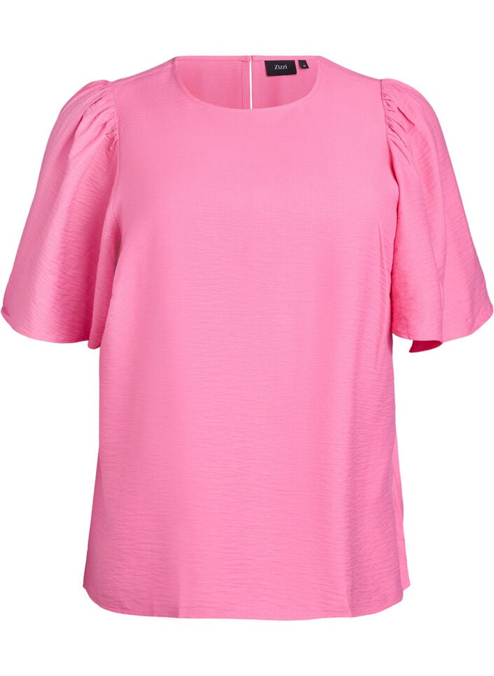 Blouse with short, wide sleeves, Pink, Packshot image number 0