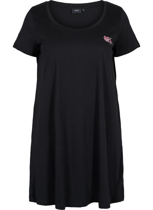 Short-sleeved nightdress in cotton, Black Pink BE MY, Packshot image number 0