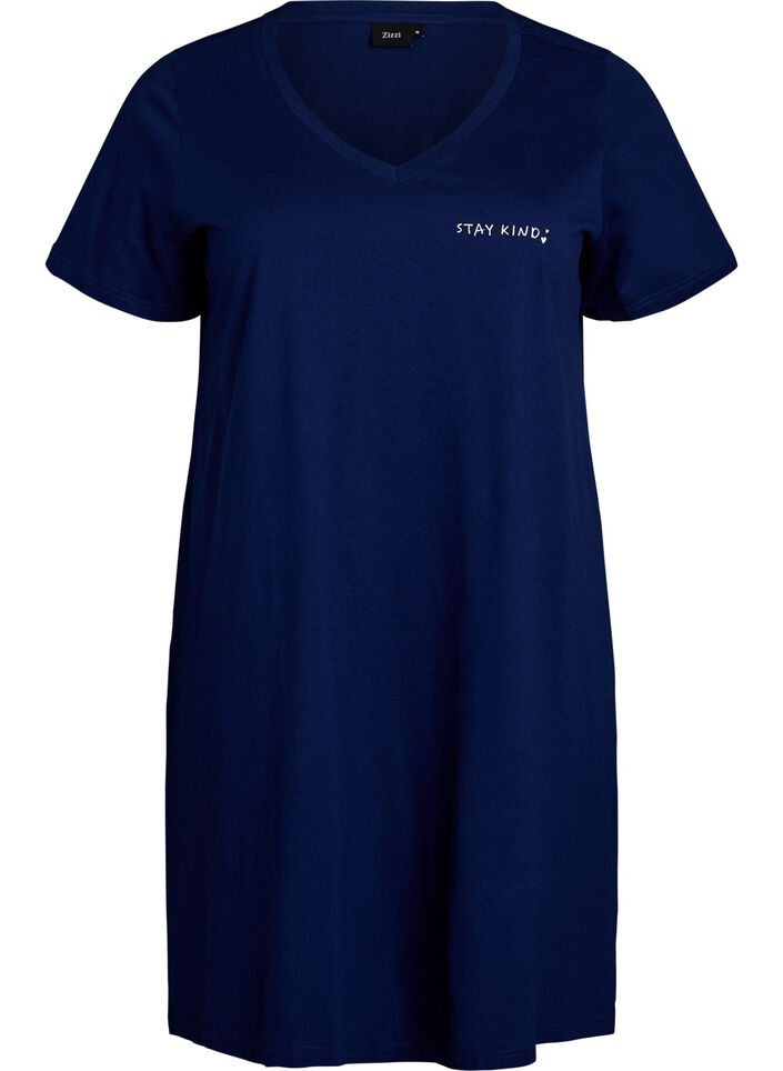 Organic cotton nightdress with V-neck, Blue, Packshot image number 0