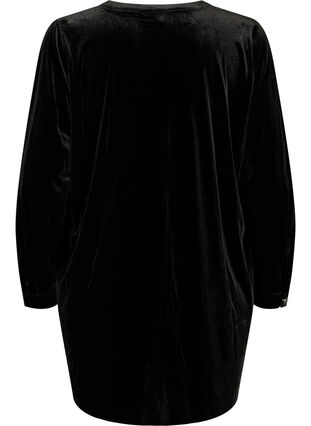 Long sleeve velour dress with v-neck, Black, Packshot image number 1