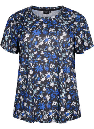 FLASH - T-shirt with floral print, Black Blue Green AOP, Packshot image number 0