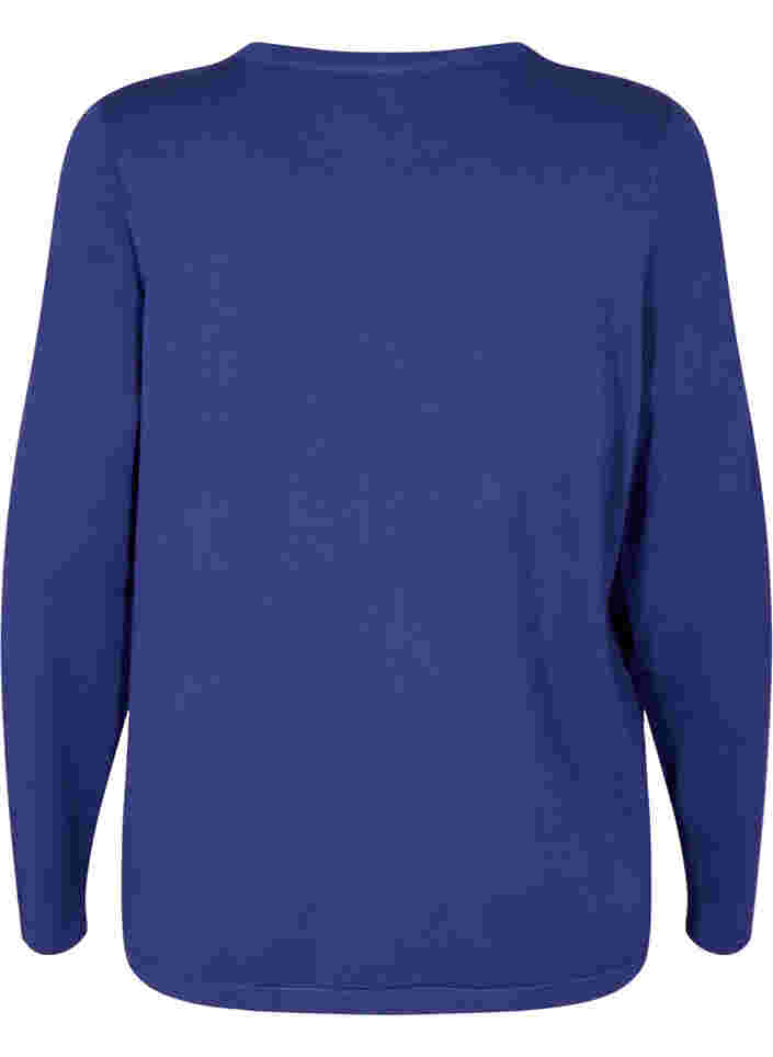 	 Knitted viscose top with long sleeves, Deep Cobalt Solid, Packshot image number 1